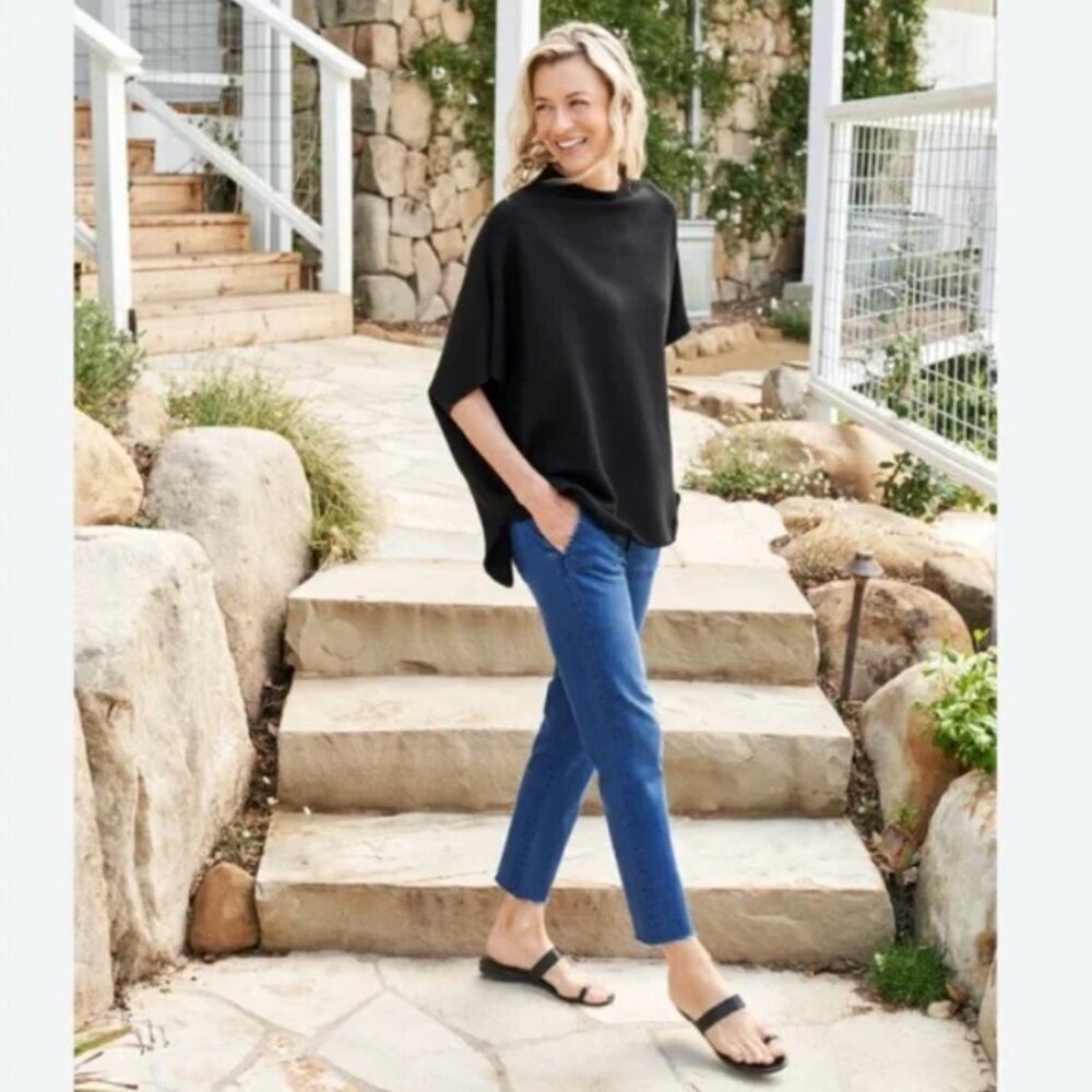 Frank & Eileen Audrey Funnel Neck Cotton Capelet Sweatshirt Size: OS Black - Picture 14 of 16